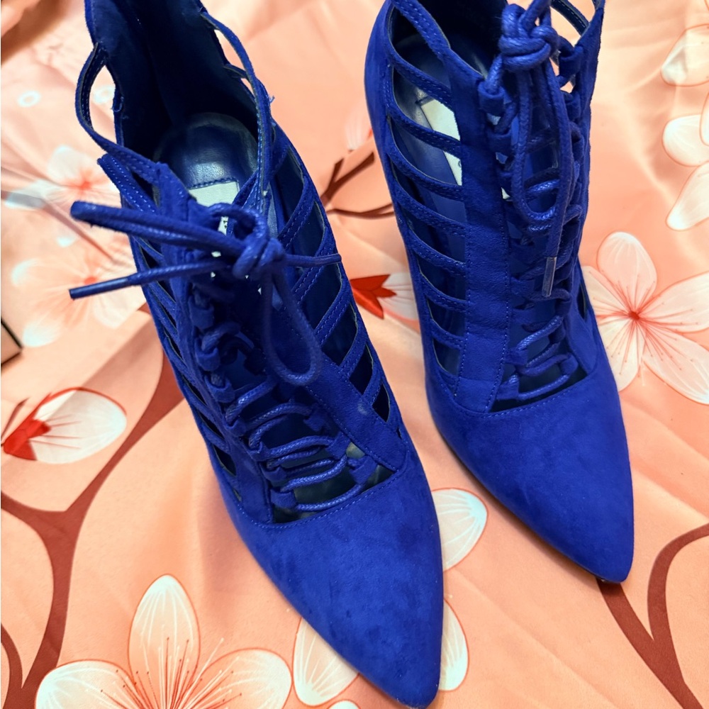 Chelsea & Zoe Vibrant Blue Lace-Up Heels